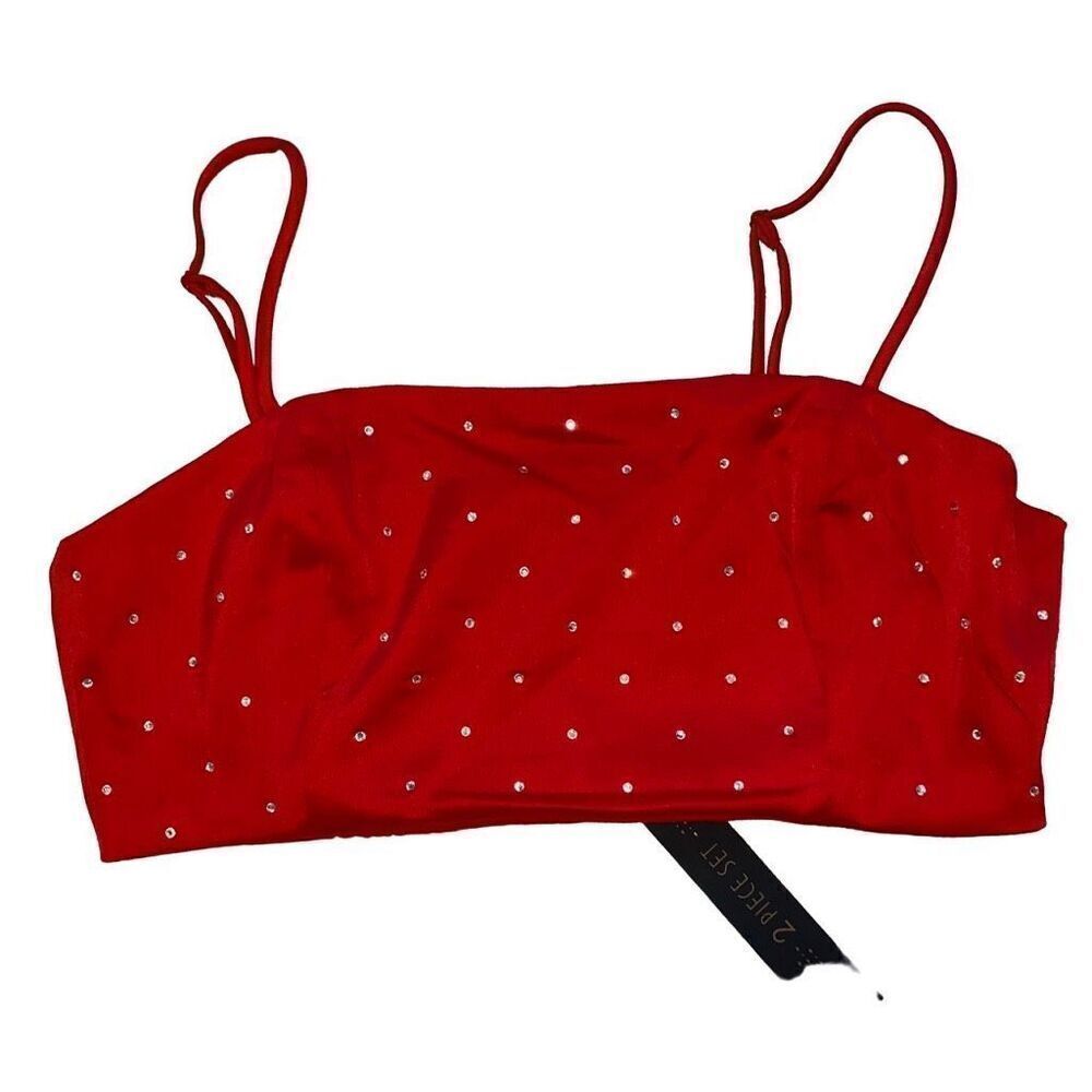 House Of Harlow NWT Crop Top Satin Rhinestone Rave Spacecore AvantGarde Red M